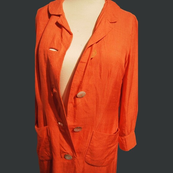 Vintage 60s Barney Max Orange Twilled Silk Shift Dress Long Sleeve Button Medium - Picture 5 of 12